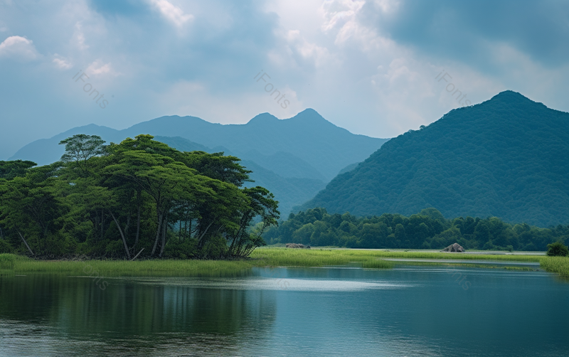 蓝天白云下湖泊湿地风景,高清,摄影图,摄影图片,图片大全,摄影图免费下载